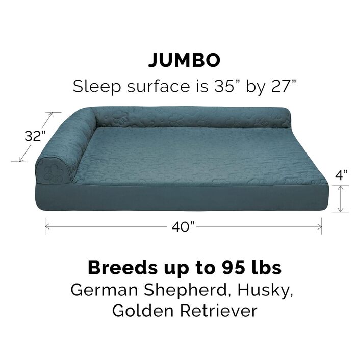 Охолоджуване ліжко для собак Furhaven з гелевим наповнювачем, великих порід, з знімними валиками для шиї та пральним покриттям, до 43 кг. Розмір L 102 x 81 x 20 см, колір Bluestone.