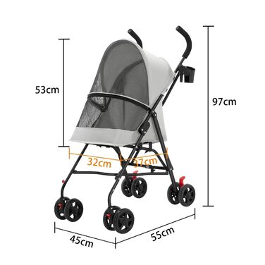 Дитяча коляска для собак та котів OHMG 3 в 1, сіра, складна, з EVA-колесами, для маленьких та літніх тварин, з тримачем для напоїв