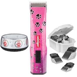 Набір для стрижки собак EHASO HEINIGER Profi Saphir: акумуляторна машинка, насадки, миска для води (рожева)