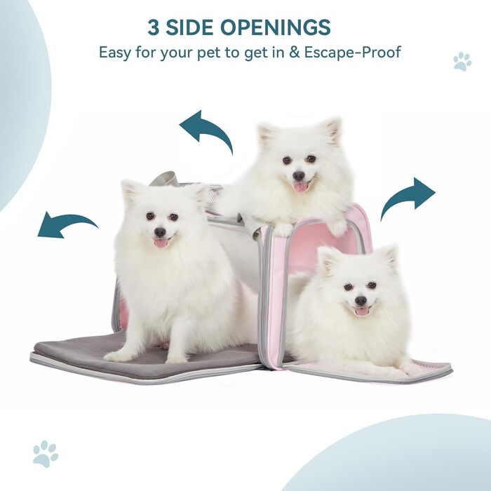 Транспортувальна сумка Petsfit для котів і малих собак, легка, з ременем безпеки та розширюваним килимком, рожева