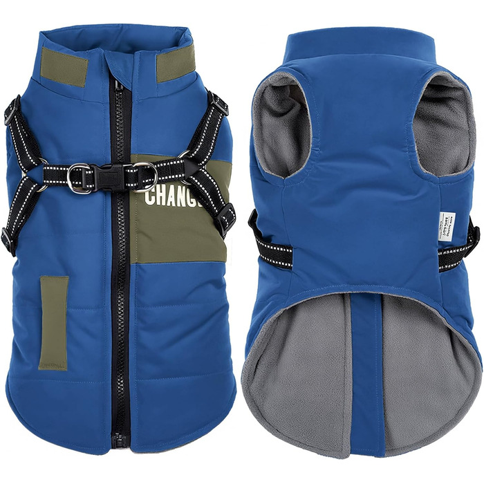 Зимова куртка для собак, вантажний дизайн, світловідбиваюча, водонепроникна жилетка для цуценят та собак середніх розмірів (M, Темно-синій)