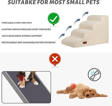 Сходинка для собак та котів на 4 сходинки, стійка, антиковзка, 44.2 см, бежева