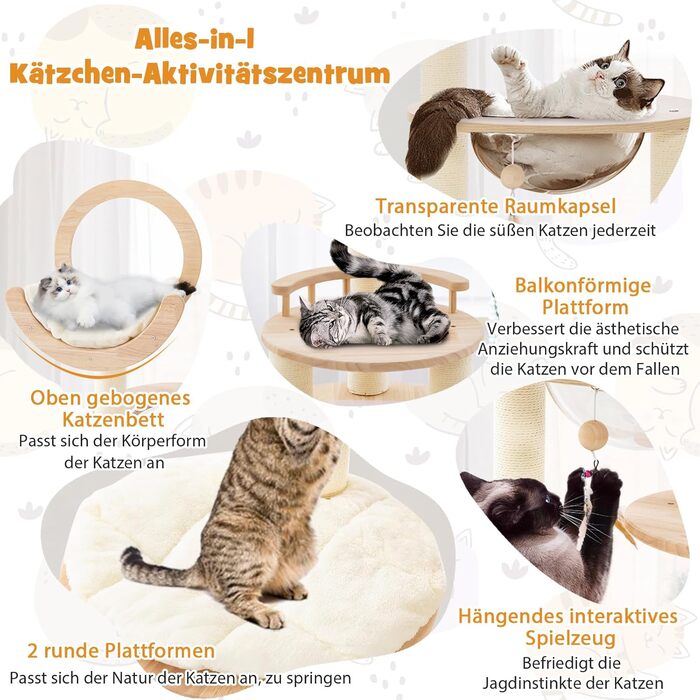 Дерев'яний кігтечка для котів COSTWAY Kaktus, 160 см, з будиночком, платформами, сизалевими стовпчиками, корзиною та іграшками