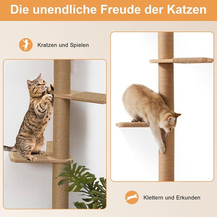 Котів Дім: 5-ярусний когтетоп для котів (206 см), регульований, стійкий, для лазіння та дряпання, жовто-коричневий