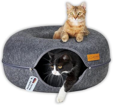 Круглий кігтетоп-будиночок для котів з фетру з м'яким, пральним подушечкою. Зручне ліжко-кошик для котів 60x60x28 см (Антрацит)