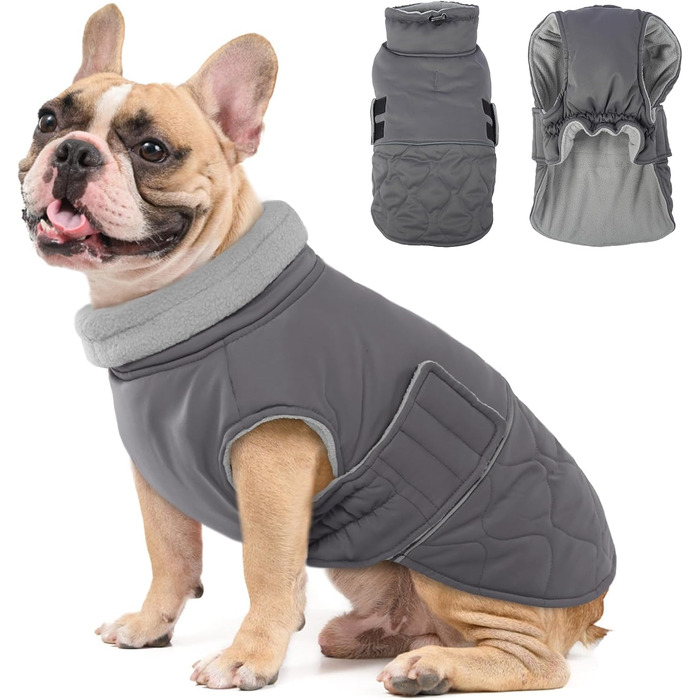Теплий зимовий одяг для собак - куртка з отвором для шлейки, підійде для коргі, кокер-спанієль (Сірий L)