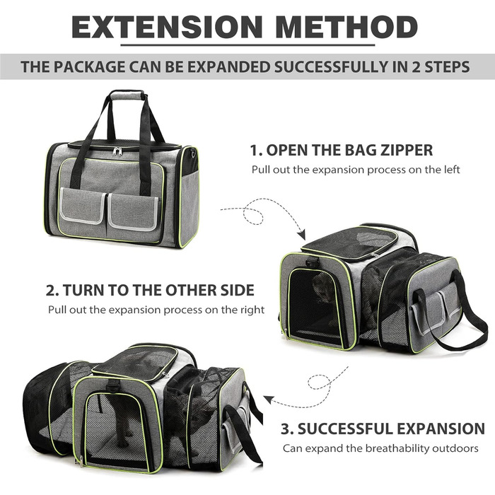 PETCUTE Транспортна сумка для кота, розкладна, з м'яким флісовим ліжком, 2 сторони відкривання, дихаюча сумка-переноска для кота з бічними кишенями, схвалена авіакомпаніями, світло-сіра, M