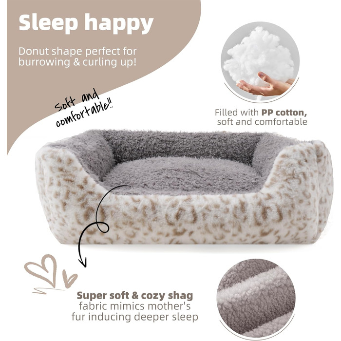 М'яке ліжко для собак Roypet з матрацом, антистресове, для цуценят, собак та котів, прямокутне, сіре, розмір S, з принтом леопарда, миється