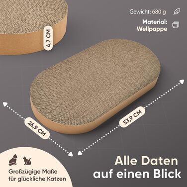 Котячий когтетоп PAWZONE з картону XXL (72x45 см) двосторонній, з іграшкою. Міцний MDF, білий.