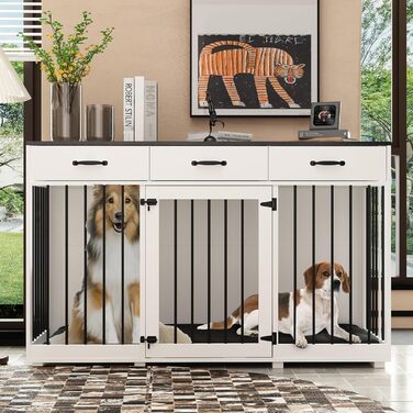 Клітка для собак для дому, металева, XXL, з шухлядами, 137 x 57 x 85 см, чорно-біла