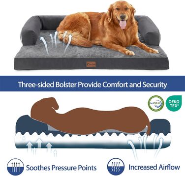 Ортопедичні лежанки для собак великих порід, XL, водонепроникні, з memory foam, зручна подушка для шиї, сірий колір