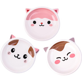 Набір мисок для котячого корму та води з кераміки, 3 шт. - здоровий вибір для сухого та вологого корму. Широкі, плоскі миски для котів, що зменшують дискомфорт від вусів, з неслизьким дном.