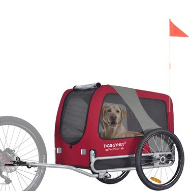 Преміальний великий причіп для собак DOGGYHUT® для велосипеда, об'єм 270 л, для середніх та великих порід (червоний)