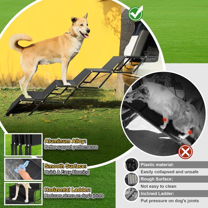 Сходи для собак XARILK - 5-ступенева алюмінієва драбина для собак, 44 см, до 110 кг, для авто, позашляховиків, ліжок та вантажівок