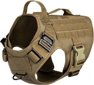 Тактична шлея для собак ICEFANG XL з 2 ручками, MOLLE, антипотяг, для нашивки, койот коричневий