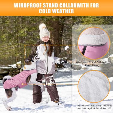 Водонепроникний теплий зимовий одяг для собак iBuddy - тепла флісова жилетка, відбиваючий елементи, регульований, для великих собак, рожевий, розмір L