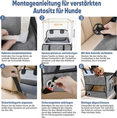 Автокрісло для собак 44x40x40 см – міцне автокрісло з ременем безпеки та сіткою – складний собачий кошик для заднього сидіння авто для маленьких та середніх собак, водонепроникне та зручне