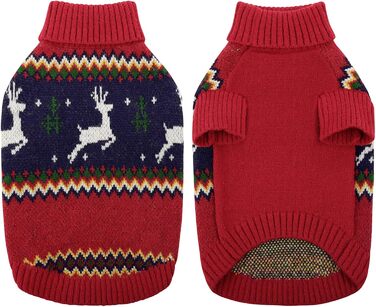 Теплий святковий пуловер для собак на Новий Рік: теплий, м'який, для малих та середніх порід, ідеальний для котів та собак, червоний, розмір M (44см)