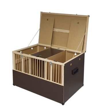 Дерев'яна переносна клітка для дрібних тварин з 3 відділеннями - велика, з закривними кришками