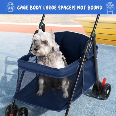 Дитяча коляска для домашніх тварин на 4 колесах для собак та котів, складана, з тримачем для напоїв, дихаючим сітковим вікном, портативна переноска для тварин (Блакитна)