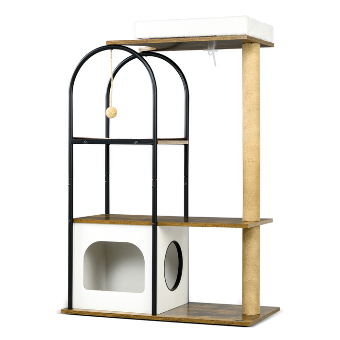 PawHut Cat Tree 1185 см Cat Tree з печерним ліжком і килимком для дряпання Play Ball Tilt Protection для кішок до 5 кг Сільський коричневий