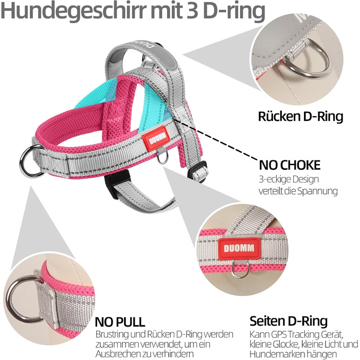 Нашийник для собак середніх та маленьких порід, цуценят, кольоровий, з ручкою, світловідбиваючий, чорно-сірий, (L, сірий+рожевий)