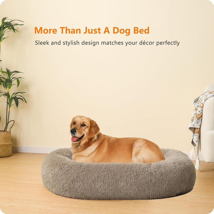 Ортопедичне ліжко для собак, круглий лежак, софа для собак та котів, донат, м'який кошик для собак, прання, 100 см Ø, верблюжий колір, L 100 x W 100 x H 20 см, верблюжий колір