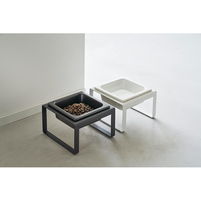 Миска для корму тварин Yamazaki 5817 Tower на підставці, чорна, сталь/кераміка, мінімалістичний дизайн, 15 x 15.5 x 10 см