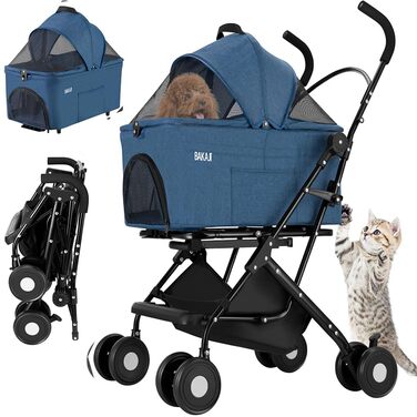 Дитячий візок для тварин BAKAJI 2 в 1, 40 кг, складний, знімний кокон, візок для собак та котів з кошиком для зберігання (блакитний)