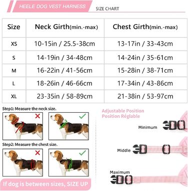 Шлейка для собак HEELE без натягу, для маленьких собак, регульована світловідбиваюча шлейка, дихаюча шлейка з м'якою ручкою, No-Pull Dog Harness, світло-рожева, S, обхват грудей: 35-61 см