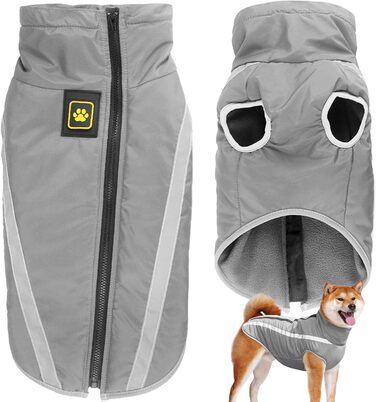 Водонепроникні куртки для собак, зимові теплі одяг для тварин, куртки для собак, одяг для собак, світловідбиваючий одяг, жилет для цуценят з шлейкою, отвір для маленьких, середніх та великих собак (Сірий, 2XL)