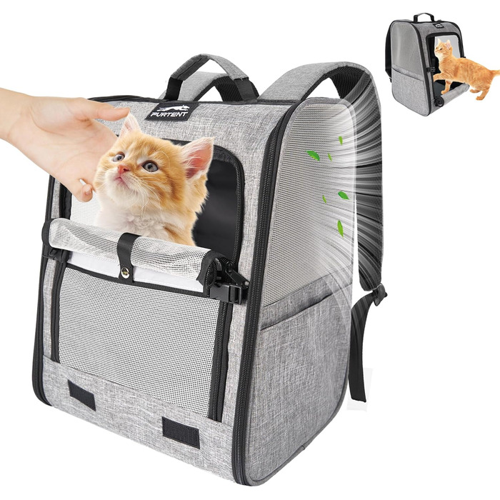 Рюкзак-переноска для собак та котів/цуценят, до 5,9 кг, дихаюча сітка, кишені, безпека, для подорожей (сірий)