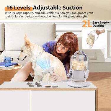 Пилосос для догляду за тваринами, набір для грумінгу, вакуумний насадка, видалення 99% шерсті, пилосос для собак, догляд за тваринами, вакуум для собак та котів, набір 5-в-1, золотий видальник шерсті