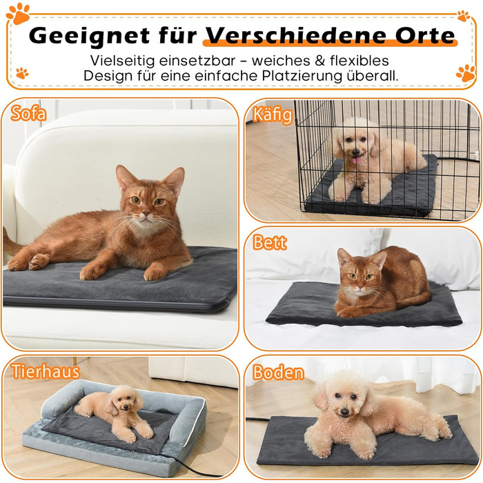 Килимок гріючий для тварин 45x45 см – підігрівальний килимок для собак та котів, 30–60°C, таймер 14 год, захист від перегріву, міцний кабель 1,8 м, 2 знімні чохли, регулювання температури