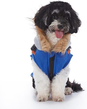 Тепла куртка-худі для собак маленьких та середніх порід, водонепроникна та вітронепроникна. З світловідбиваючим кріпленням для шлейки. Синій колір, розмір X