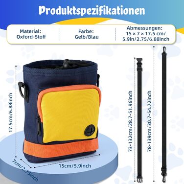 Сумка для ласощів для собак – сумка для дресирування собак з блискавкою, регульованим реміннем/лямкою. Ідеально підходить для корму для собак, телефону, ключів, пакетів для збору відходів та іграшок (Жовтий). Жовтий та Темно-синій