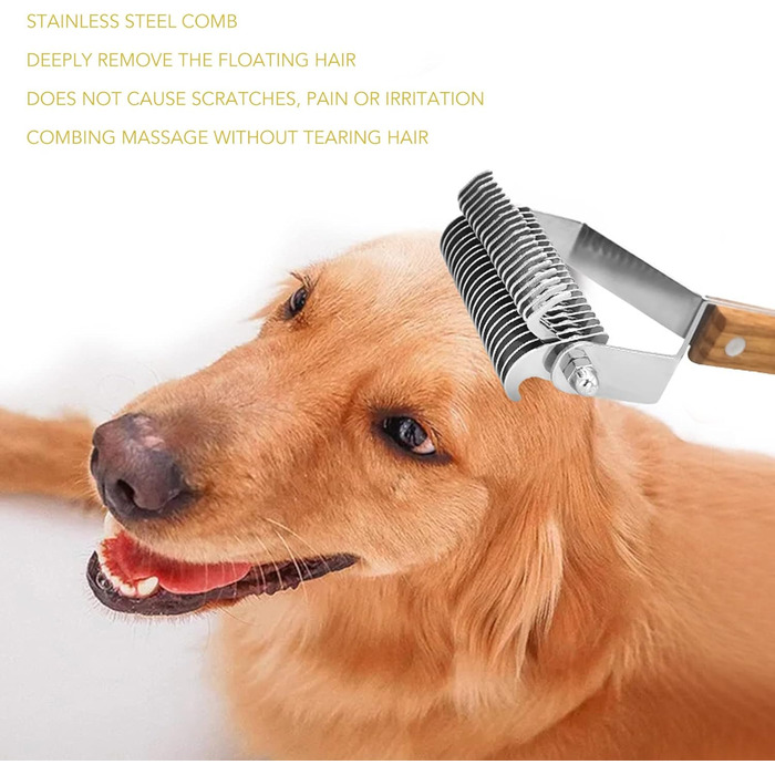 Гребінець для підшерстка собак та котів - для вичісування, видалення ковтунів, дворядний дерев'яний гребінець, щітка для грумінгу котів та цуценят