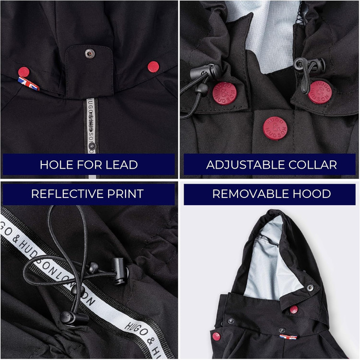 Відбиваюча куртка для собак Hugo & Hudson, капюшонний комбінезон, вітрозахисний зимовий одяг, помаранчевий (чорний, L55)