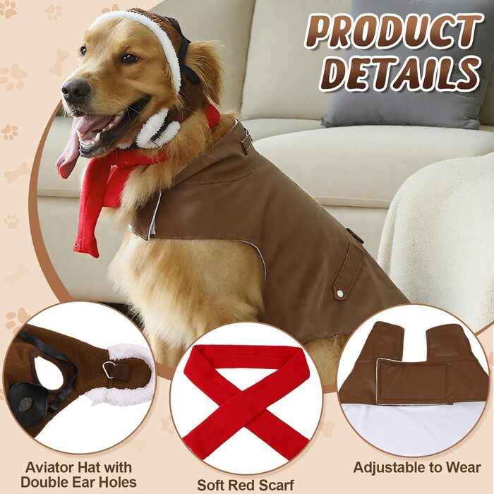 Костюм пілота для собак Huhumy, карнавальний костюм для великих собак, шапка та шарф, косплей, вечірка, Хелловін