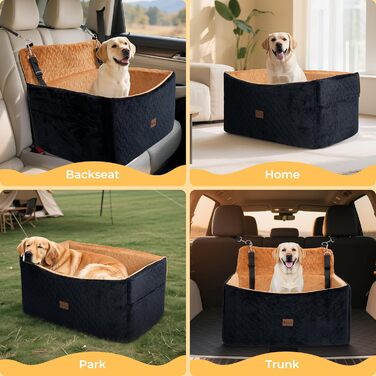 Автокрісло для собак великих та середніх порід до 27,2 кг – З піднятою передньою частиною (35,6 см), подушка з Memory Foam, знімний чохол (чорний/коричневий)