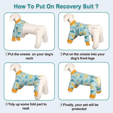 Захисний боді для собак після операції FeimaX: захист від лизання, дихаючий, для собак після кастрації (дівчата та хлопці), альтернатива електронного нашийника, для великих та середніх собак, дизайн динозавр