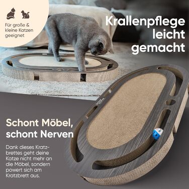 PAWZONE Двостороння килимок-подряпки для котів з міцного MDF, 72x45 см, з можливістю заміни картону, з іграшкою, білий (графіт)