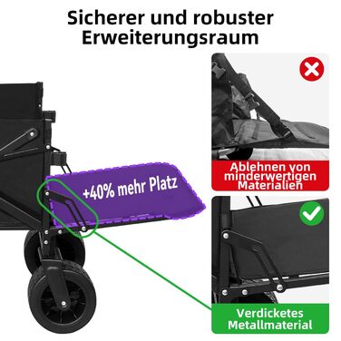 Візок для собак до 50 кг, розкладний, чорний - без даху. Візок-будка з безкамерними шинами для бездоріжжя, регульованою ручкою та заднім отвором для зручного завантаження. Підходить для великих та літніх собак, після операцій.
