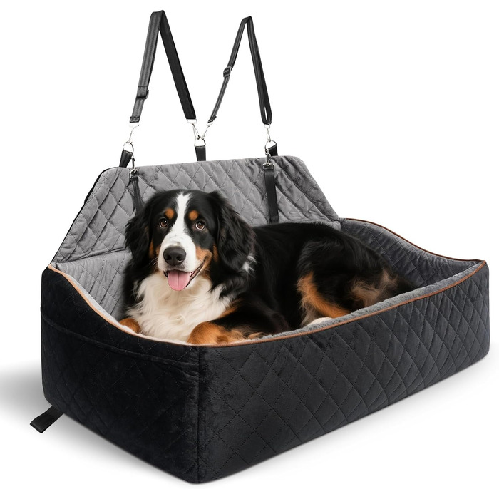 Автокрісло для собак великих та середніх порід до 45 кг, знімний, миючий, з безпечними ременями та неслизьким дном для заднього сидіння автомобіля