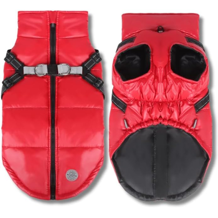 Водонепроникна куртка для собак 2-в-1 зі вбудованим шлейкою – відбиваюча зимова куртка для маленьких, середніх та великих собак, червона L
