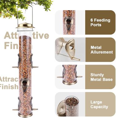 Годівниця для птахів Mixxidea з металевої труби, для зовнішнього використання, 6 гнізд, бронзова