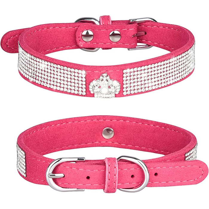 Елегантний нашийник та поводок для собак HALFSUMO з діамантами, з м'якого велюру та шкіри, регульований, для малих та середніх порід, рожевий колір
