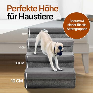 Сходи для собак і котів FUZZY PETS з 4 ящиками, складні, протиковзкі, з ременем безпеки, сіра