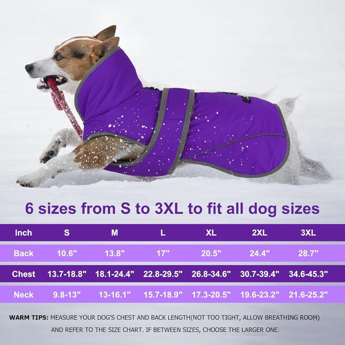 Зимовий теплий пуловер для собак Dogchee з флісовим коміром, куртка для собак, одяг для тварин, світловідбиваюча підкладка з флісу, теплий одяг для маленьких, середніх та великих собак, розмір XXXL (обхват грудей 88-113 см, довжина спини 70 см), фіолетови