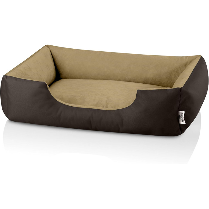 Ліжко для собак BedDog XL - м'яке ліжко-корзина для середніх собак, коричнево-бежеве, 100 x 85 x 23 см, знімний чохол